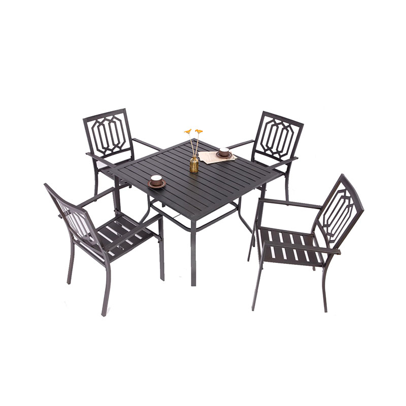 Waterproof and rust-proof square wrought iron table and chairs can be customized wholesale, reserved outdoor umbrella position