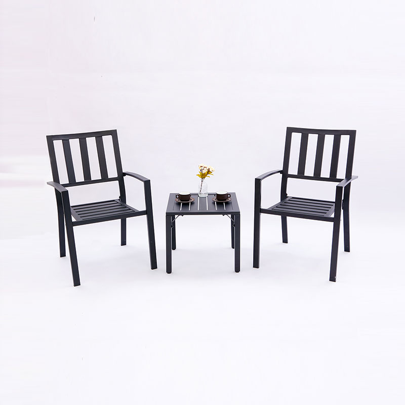 Open-air balcony simple striped outdoor table and chairs three-piece set